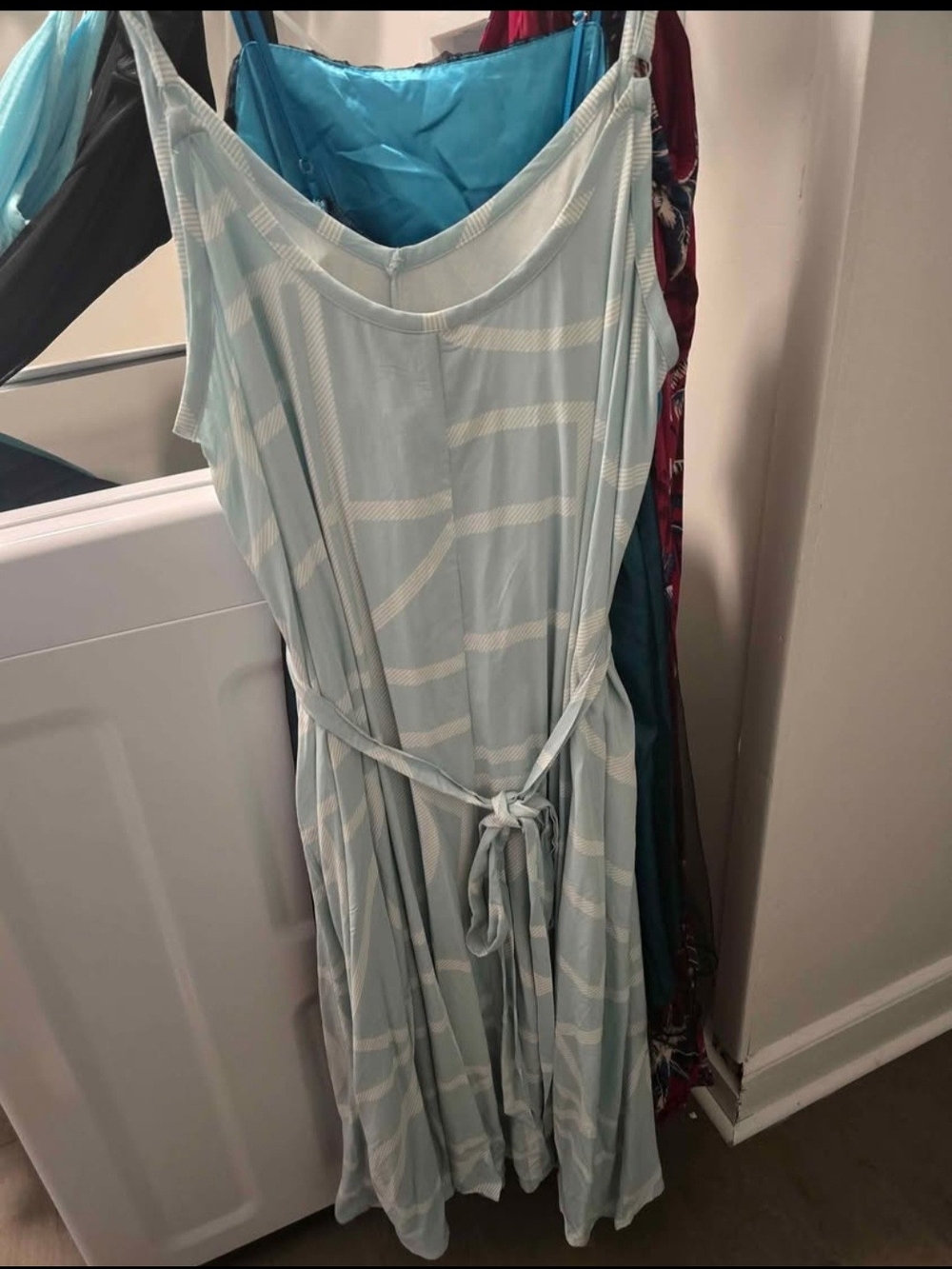 torrid Light Blue & White Printed Midi Dress with Waist Tie - Picture 3 of 4